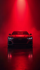 Sleek Silver Luxury Car in Dramatic Red Lighting Automotive Photography