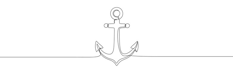 Anchor continuous one line drawing. Ship or boat anchor symbol. Vector illustration.