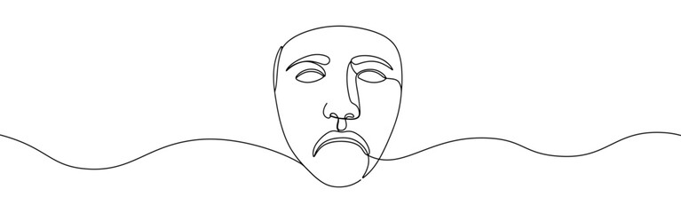 Greek mask continuous one line drawing. Theatre symbol.
