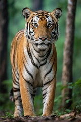 Obraz premium there is a tiger walking through the woods in the day