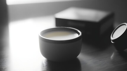 Close-up view of a ceramic bowl of liquid.