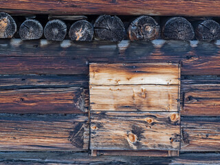 Alpine cabine wood facade detail