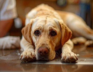 Labrador at the Vet Receiving Care. Generate by Ai