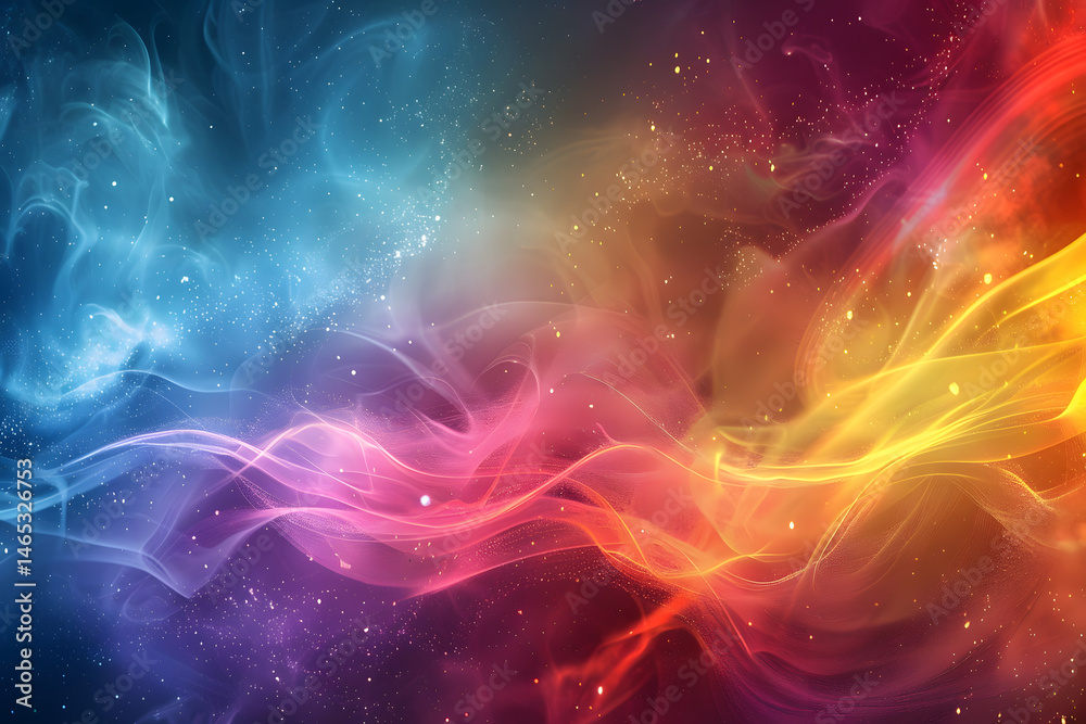 Poster Vibrant abstract background with flowing waves in a spectrum of colors