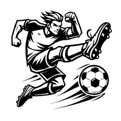 Soccer Player Kick Vector - Black and White Esports Style Illustration