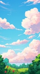 Fototapeta premium Dreamy Pastel Sky Over Lush Green Landscape