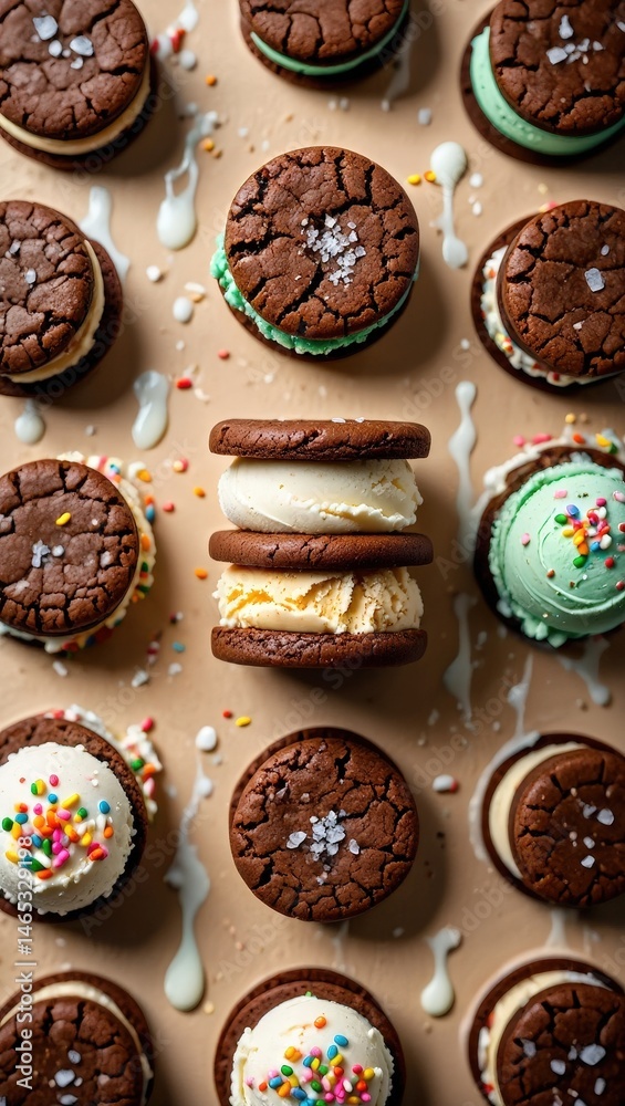 Aufkleber a collection of chocolate chip cookies with various toppings, including sprinkles and frosting, arra