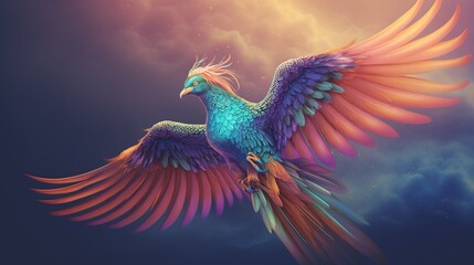 Colorful mythical bird in flight