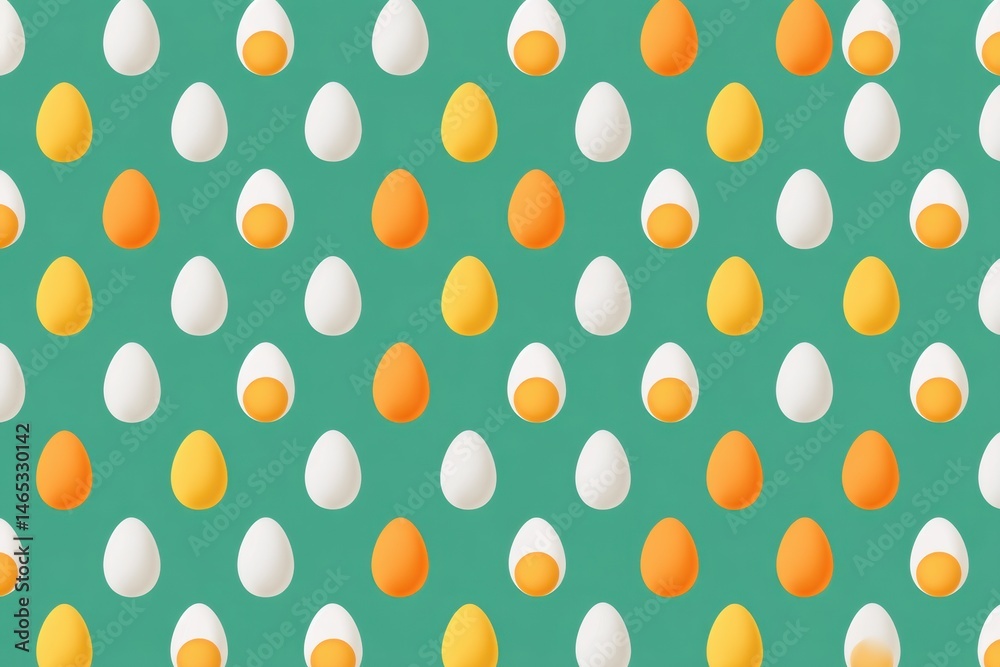Leinwandbilder colorful symmetrical flat pattern featuring small egg icons in various shades on a vibrant green bac