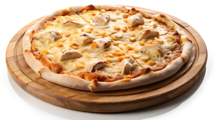 Chicken and Cheese Pizza with Boursin on a Wooden Board