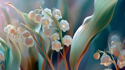 Floating Lily of the Valley artwork with ethereal tones, super-resolution PNG format