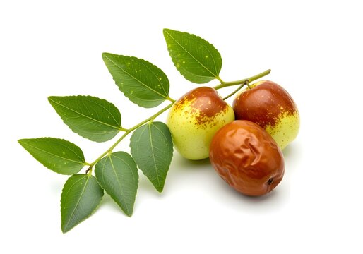Indian jujube boroi with branch, isolated on white background