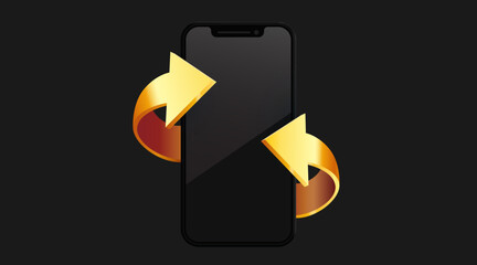 Smartphone with arrows. Money back, cashback or online shopping concept.