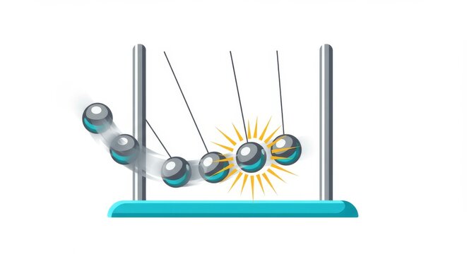 Newton's Cradle: Kinetic Energy in Motion - Illustrates the principles of physics, momentum transfer, action-reaction, conservation of energy, and chain reaction. Clipart