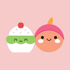 Vector baby girl cupcake with a cherry and pink heart frame