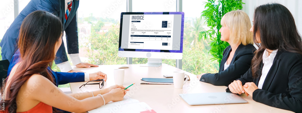 Poster invoice on computer screen from accounting application. computer program for financial and budget of