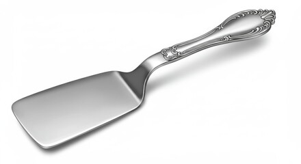 Fototapeta premium Ornate Metal Spatula for Cooking and Serving - Elegant metal spatula, ideal for cooking, baking, and serving. Symbolizing craftsmanship, culinary skill, kitchen elegance, refined taste