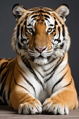 Fototapeta premium there is a tiger that is laying down on the floor