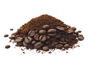 A pile of coffee grounds, isolated on Png Format and Transparent Background