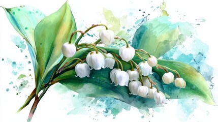 Soft Lily of the Valley floral artwork with watercolor strokes, super-resolution