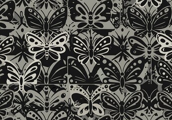 Abstract Monochrome Butterfly Pattern, Seamless Textile Design