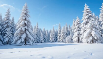 Naklejka premium Winter Wonderland: Snow-Covered Forest in Majestic Serenity