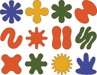 Collection of minimalistic bizarre abstract geometric shapesand forms with different textures in contemporary style, Vector doodle objects, and graphic elements