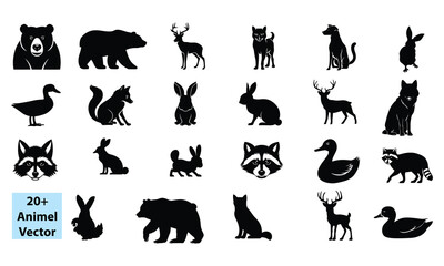 Fototapeta premium 20+ animal silhouette vector on white background
