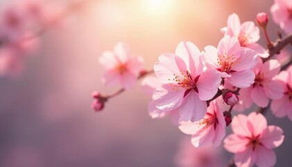 Soft focus pastel spring blossoms, gentle sunlight on petals, element, nature background, spring