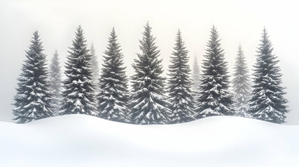 Naklejka premium Snowy pine trees in a misty mountain landscape