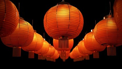 Beautiful red lanterns illuminate a festive night market in an Asian city during the Lunar New Year celebration - Powered by Adobe