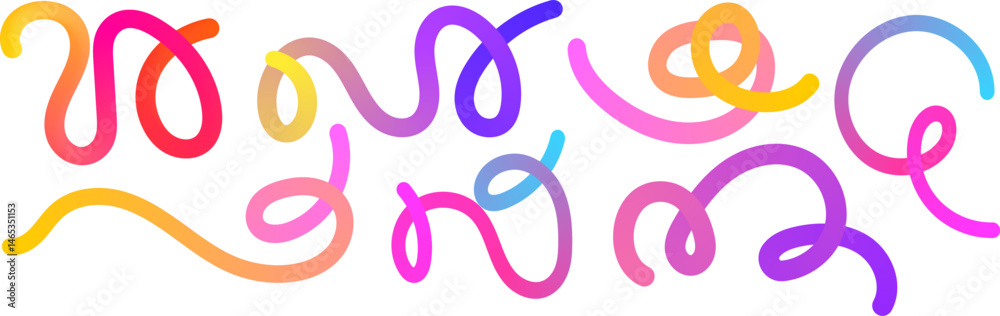 Poster Set of vector graphic elements. Abstract shapes with smooth wavy lines, bright colors and gradient transitions.