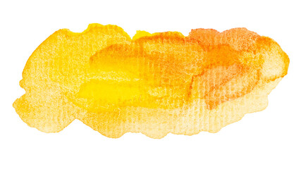 Bright watercolor brush stroke in yellow and orange hues on transparent background.
