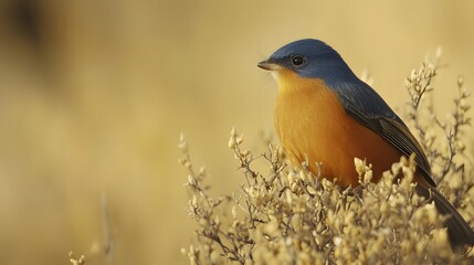 Fototapeta premium Stunning Orange-Breasted Bird Perched on Bush, Wildlife Photography