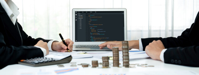 Software development programming on computer screen for brisk application and program coding