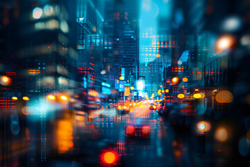 Obraz premium Futuristic cityscape at night with glowing lights