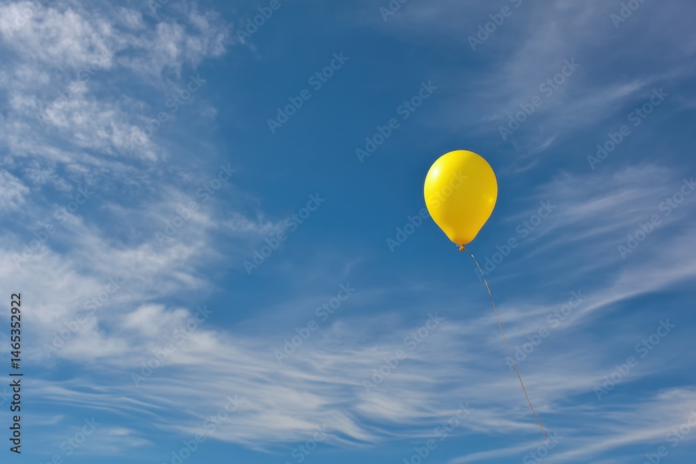 Aufkleber bright yellow balloon floats serenely against a clear blue summer sky with soft clouds providing a p