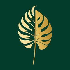  Golden color leaf vector on nature green background.