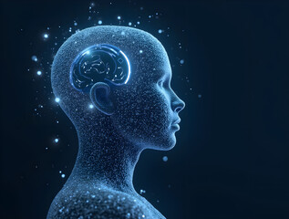 Abstract digital human face. Artificial intelligence concept of big data or cyber security,datum, three-dimensional.
