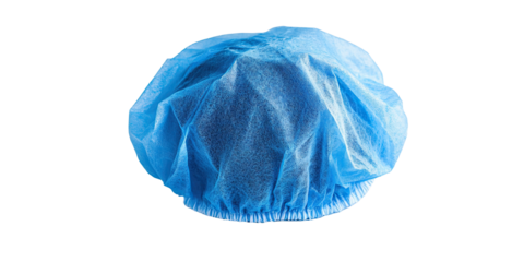 Disposable medical hair cap made of soft non-woven material isolated on white transparent background
