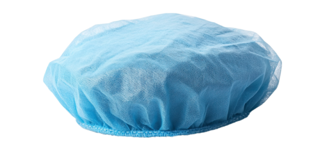 Disposable medical hair cap made of soft non-woven material isolated on white transparent background