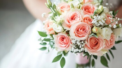 Obraz premium Delicate peach and white wedding bouquet