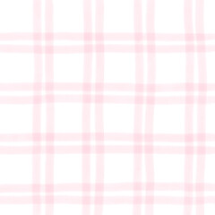 Pink White Plaid Gingham Check Hand Drawn Background Pattern Overlay