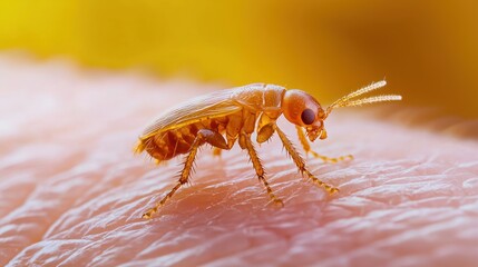 Obraz premium Flea crawling on human skin with a blurred background