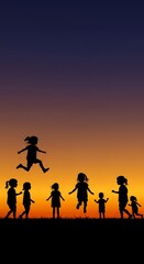 Fototapeta premium Sunset Silhouettes: Joy in Flight AI Generated