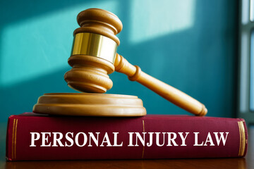 Gavel resting on a personal injury law book.
