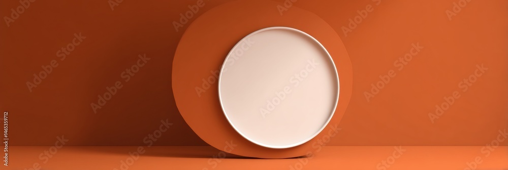 Poster Muted Orange Backdrop With a Centered White Oval Plate on Display Against a Clean Background Generative AI