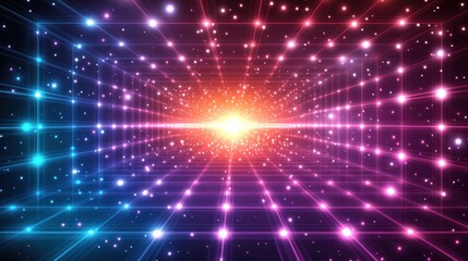Obraz premium Futuristic, glowing grid tunnel