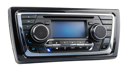 Fototapeta premium Automotive Audio System with Screen and Buttons on Black Background