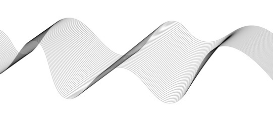 Abstract vector design featuring smooth gray wave lines flowing horizontally across a light background. The waves should have a soft gradient and overlapping transparency effects.